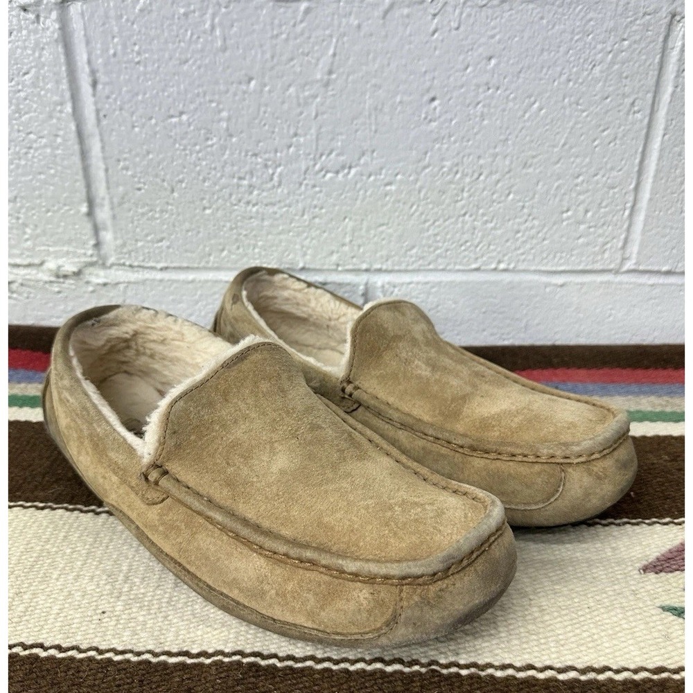 UGG Ascot Slippers Mens Size 13 Brown Sheepskin Lined Moc Toe Slip On 5775